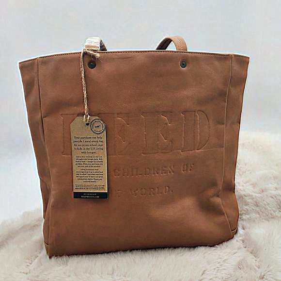 FEED Handbags - FEED‎ the children of the world almond color brown vegan leather tote bag NWT